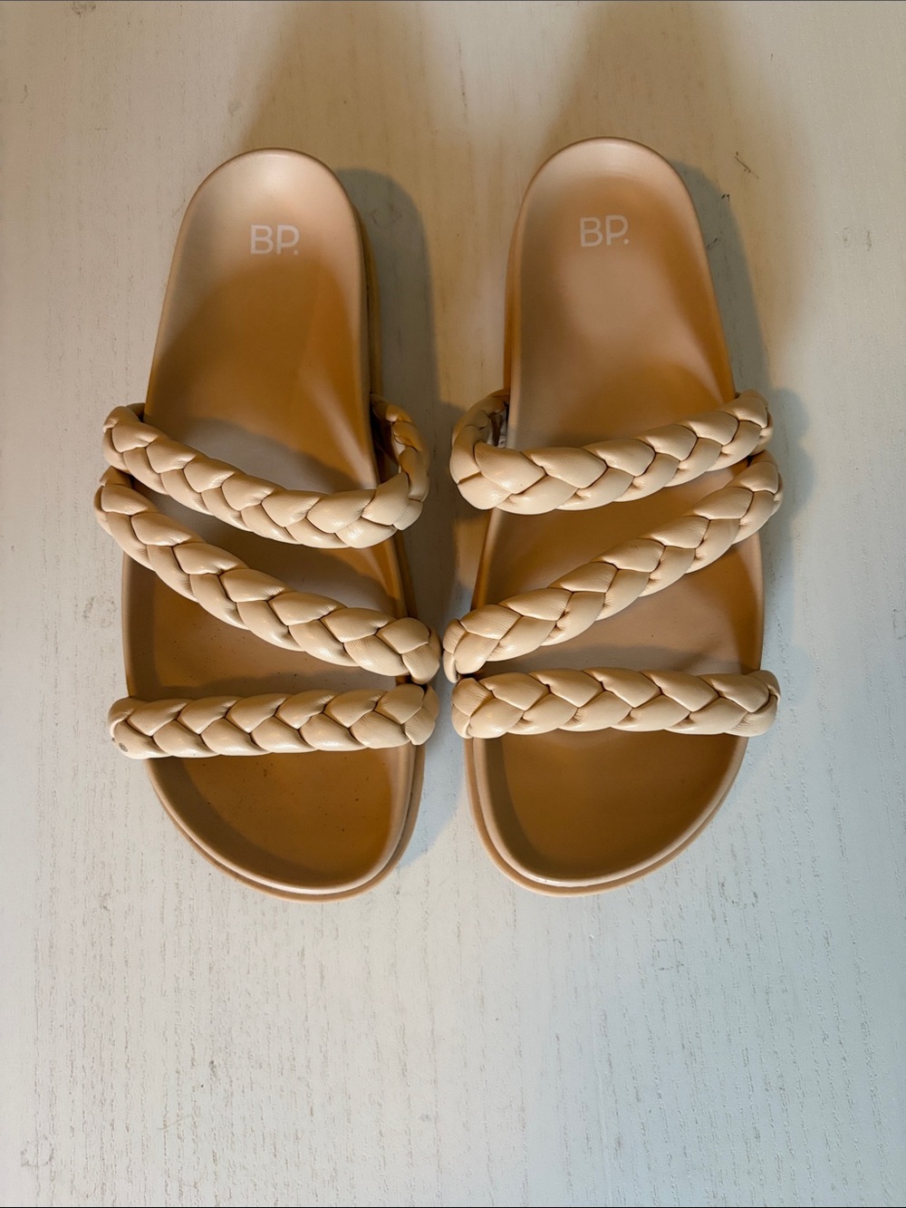bp Braided Triple-Strap Slide Sandals - Beige